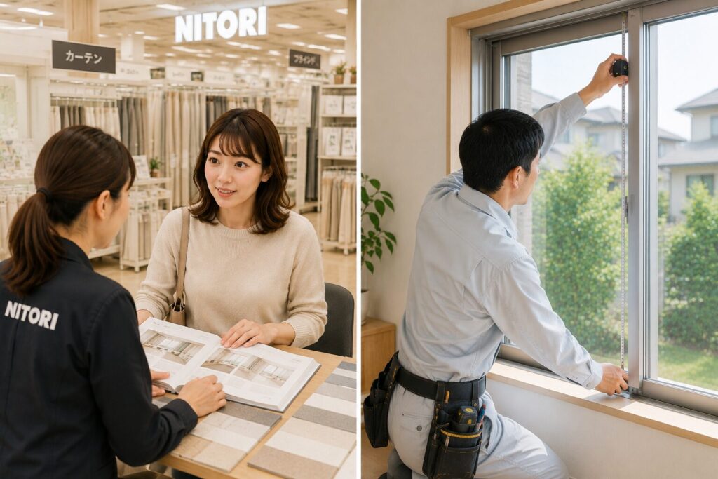 ニトリのバーチカルブラインド取り付け完了後のリビング