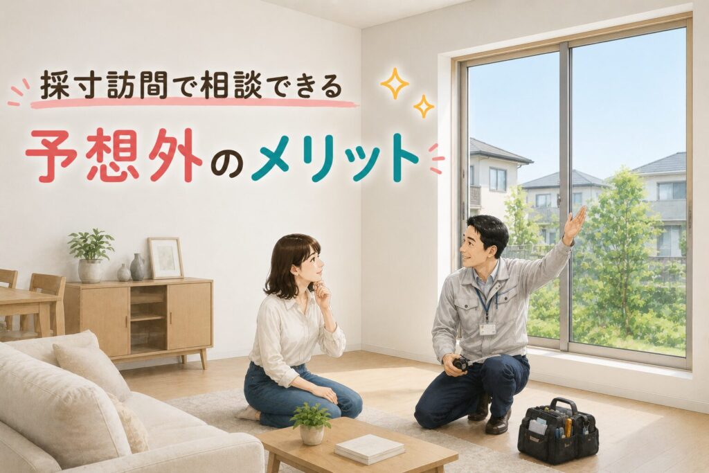 ニトリ採寸訪問スタッフが窓を採寸している様子