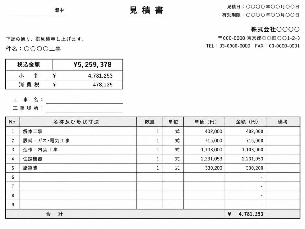リフォーム工事見積書内訳明細書B社