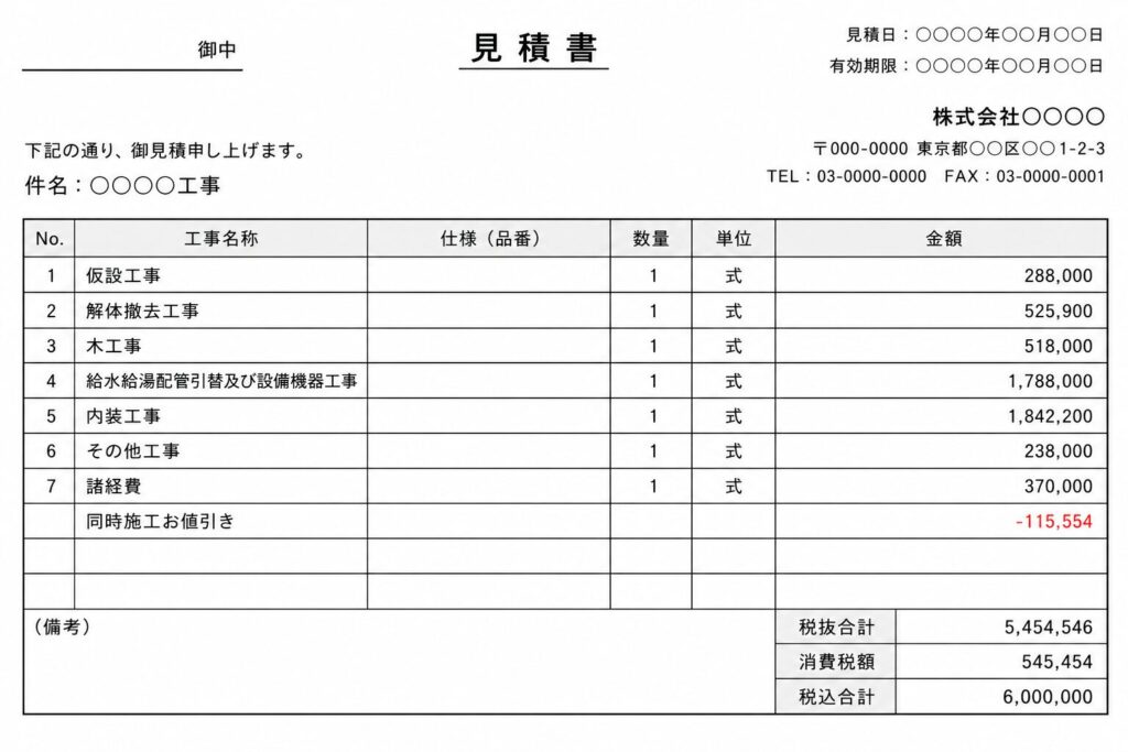 リフォーム工事見積書内訳明細書C社