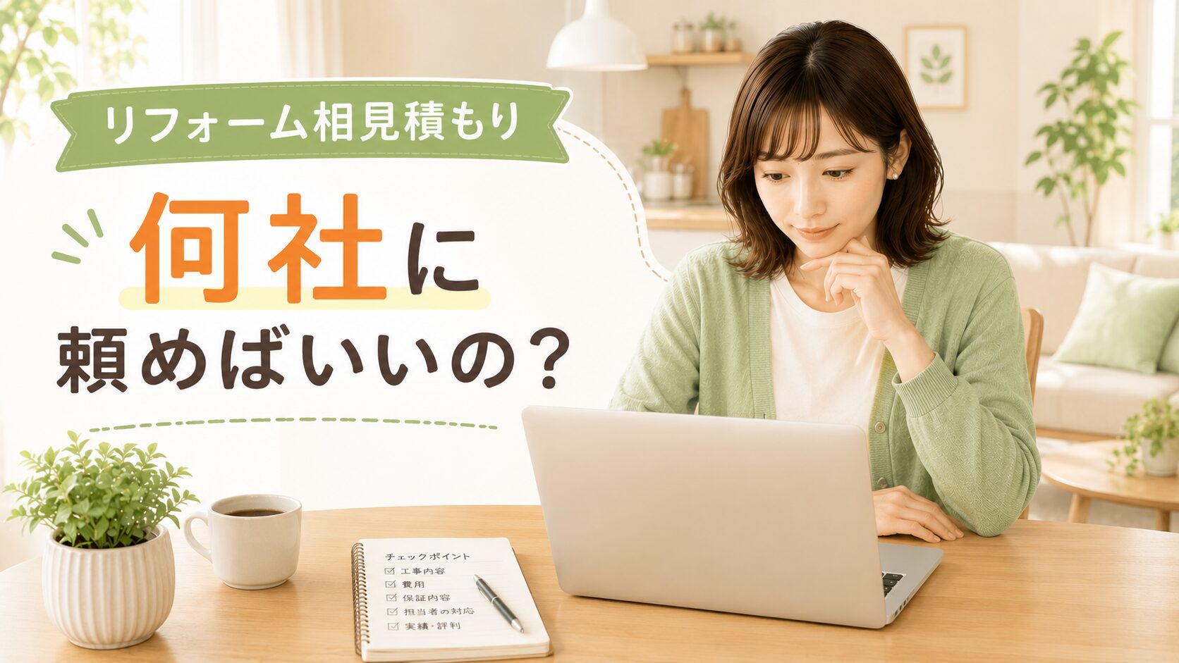 リフォームの相見積もりで何社に依頼するべきか検討している女性