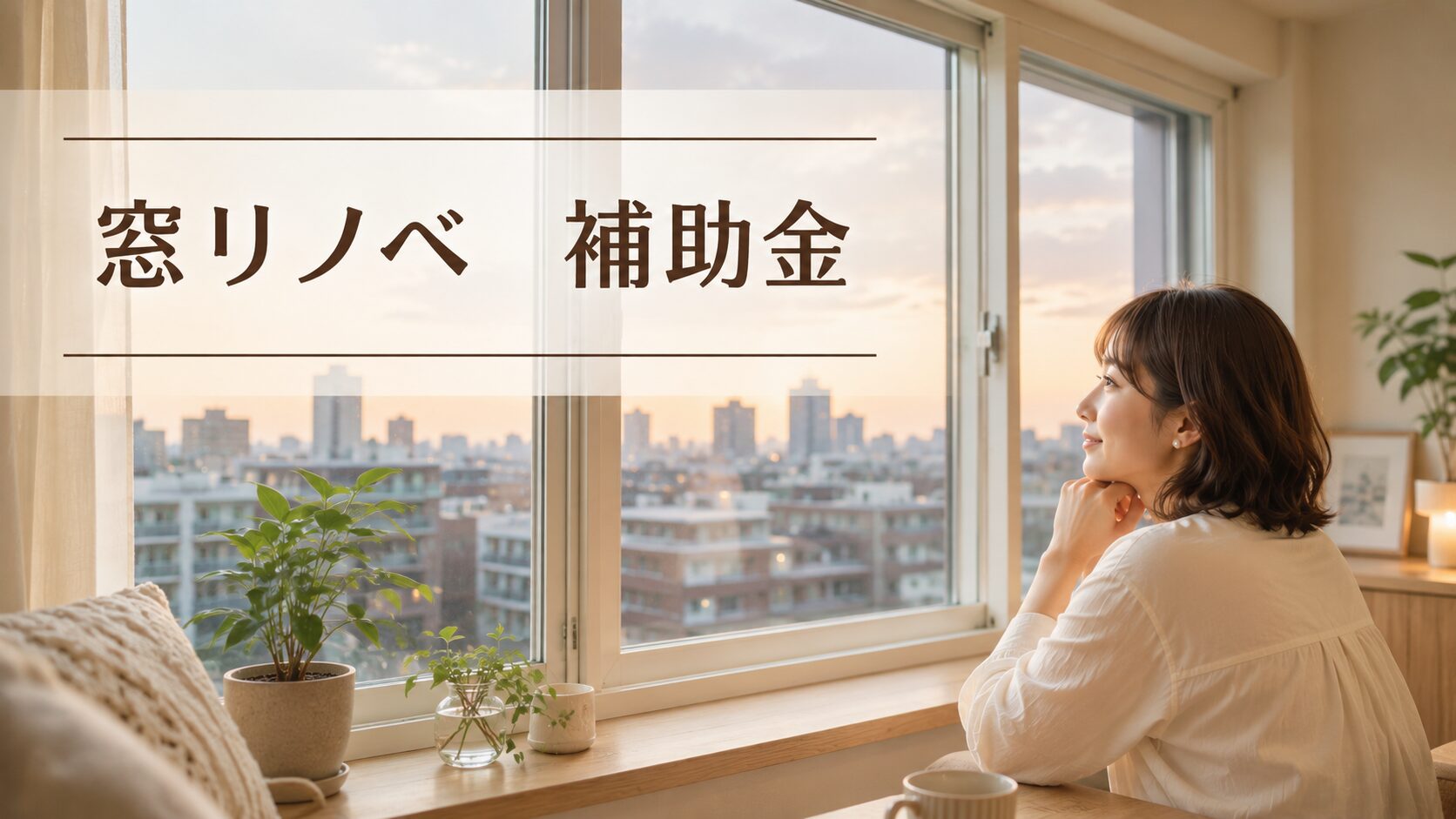 窓リノベで内窓をつけた女性が嬉しそうに窓をみている